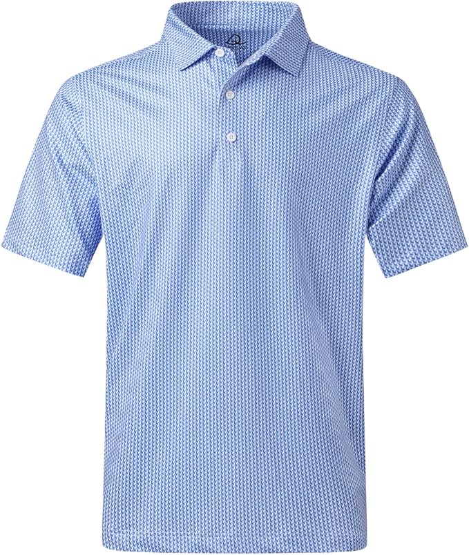 Close-up of a men's performance golf polo shirt with moisture-wicking fabric