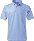 Close-up of a men's performance golf polo shirt with moisture-wicking fabric