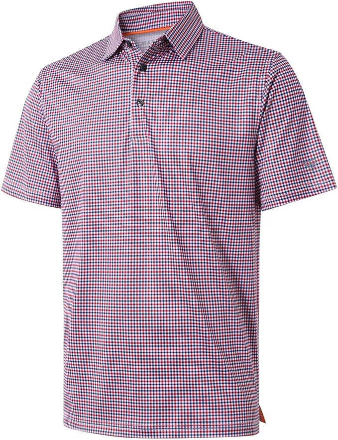 Men's striped short-sleeve performance golf polo in lightweight moisture-wicking fabric