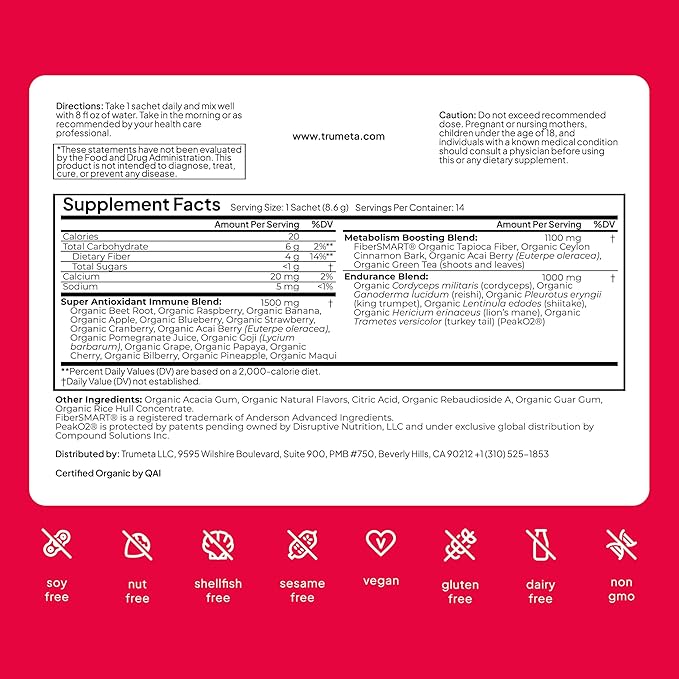 Superfood Reds Powder Packs - for Immune Support and Memory I Reds Superfood Powder Antioxidants Polyphenols Blend with Organic Acai Berry, Goji Berry, Pomegranate - 14 Sachets