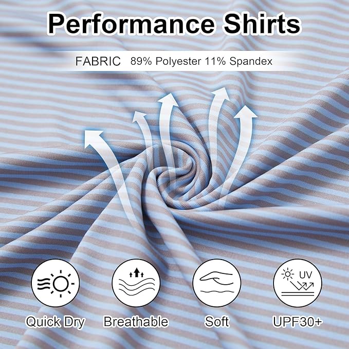 Men's Striped Golf Polo Shirt Moisture Wicking Performance Sport