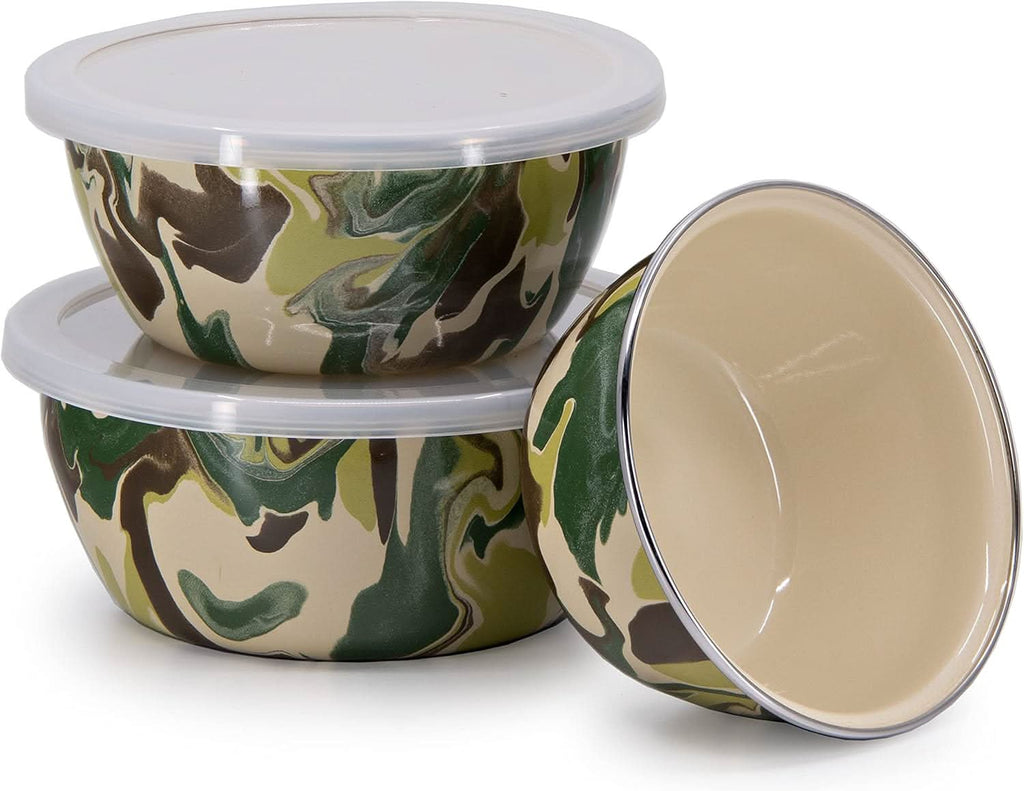 Camouflage Enamelware Nesting Bowls - Set of 3