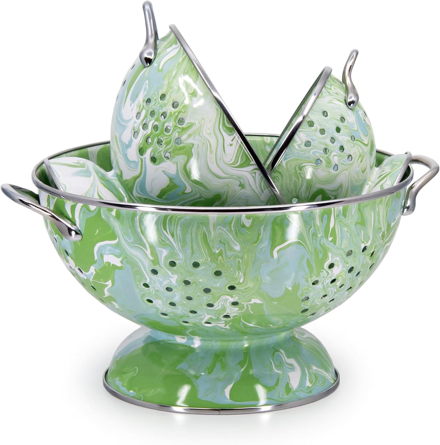 Modern Monet Enamelware Colander Set - 3-Piece Kitchen Strainer Trio