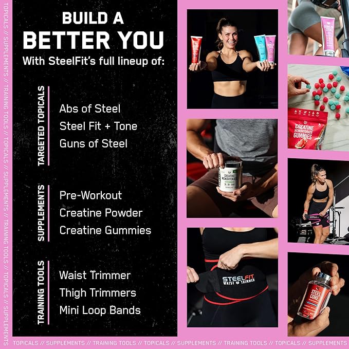 SteelFit Maximum Toning Cellulite Cream, Buns of Steel - Skin Firming & Tightening Body Lotion with Caffeine for Stretch Marks - Anti-Cellulite Remover Treatment for Booty, Thighs, Legs & Glutes