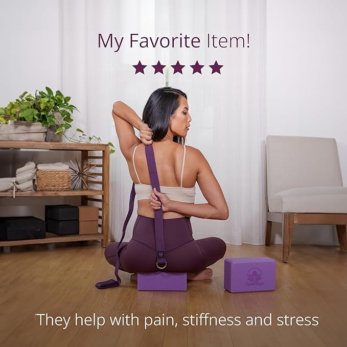 Clever Yoga Blocks & Strap - Lighweight Foam Yoga Blocks 2 Pack with 8ft Cotton Yoga Strap Set Kit for Beginners & Pros, Accessories & Equipment for Women & Men - Gray