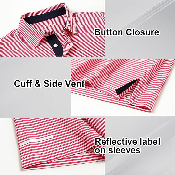 Men's Striped Performance Golf Polo Shirt - Moisture Wicking