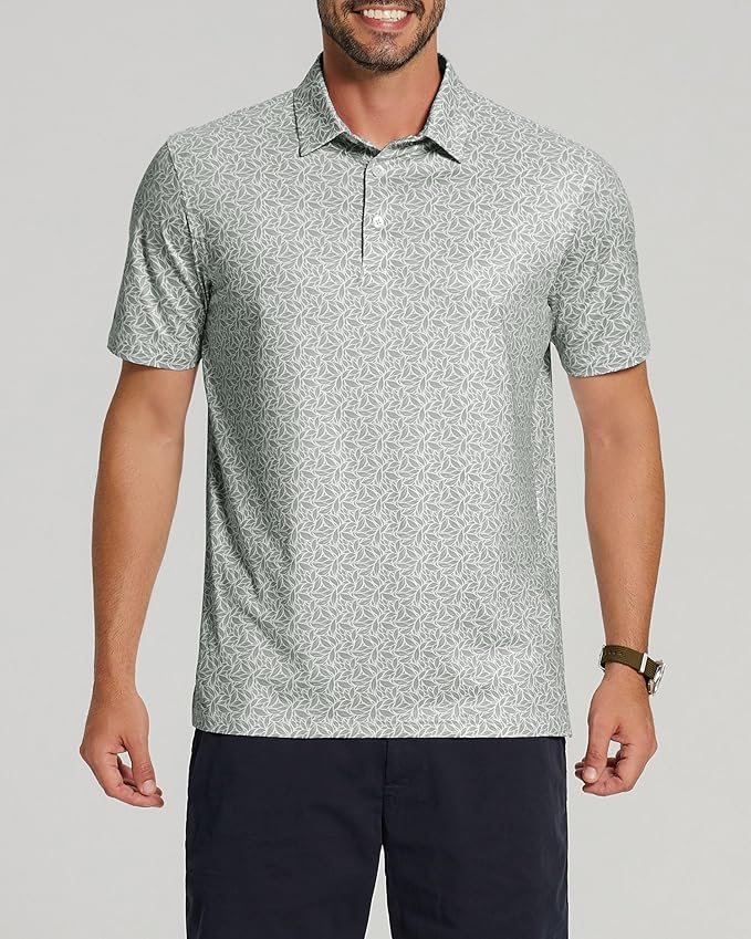 Men's Performance Striped Golf Polo Short Sleeve Sport Shirt
