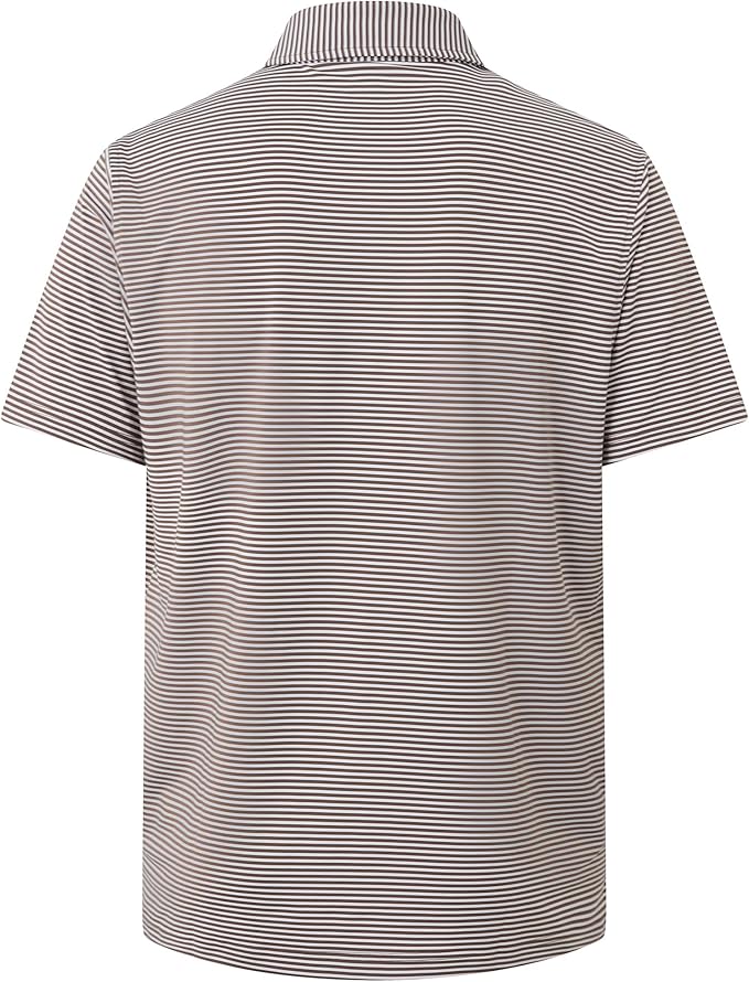 Men's Performance Striped Golf Polo Moisture Wicking Sport Shirt