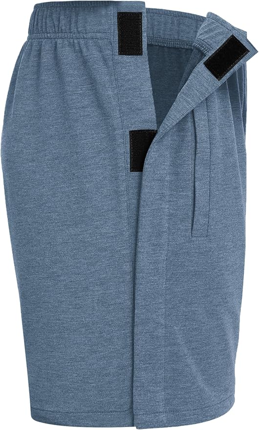 Deyeek Unisex Tear Away Shorts Snap On Athletic Cotton Shorts Post Knee Surgery Recovery Hip Replacement Pants with Pockets