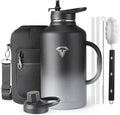 64 oz Insulated Water Bottle with Straw and Lid, Half Gallon Stainless Steel Cup with Handle,Leakproof Metal Travel Jug Flask Mug Tumbler Cup With Carry Pouch and Brush,Keep Cold & Hot,Grey
