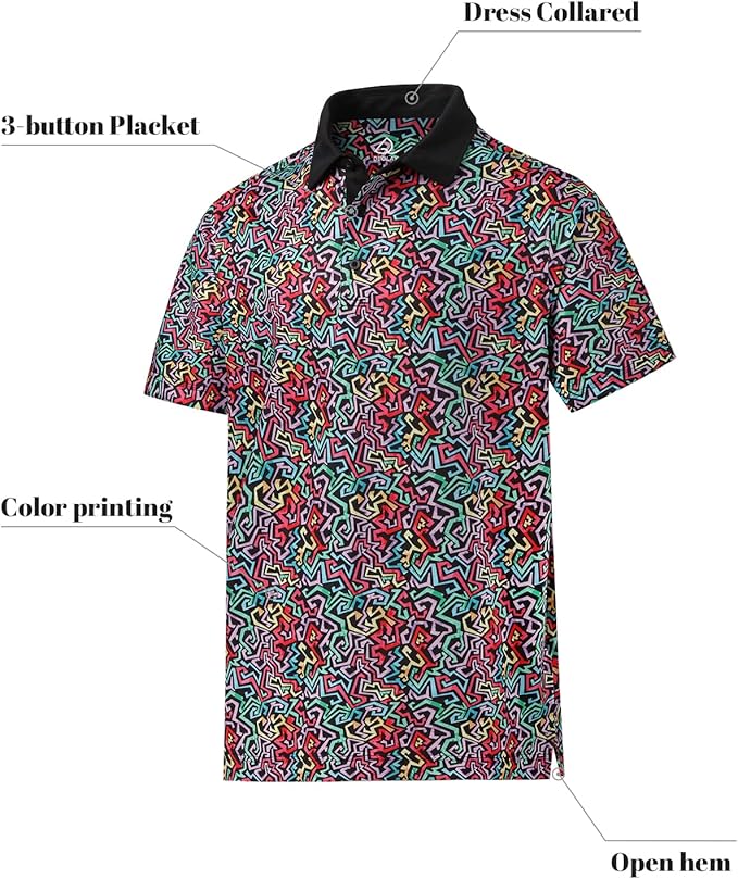 Men's Quick Dry Performance Polo Shirt - Athletic Print Golf Top