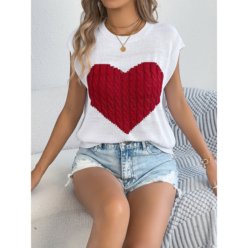Women's Heart Color Block Knit Sleeveless Tank Top - Image 3