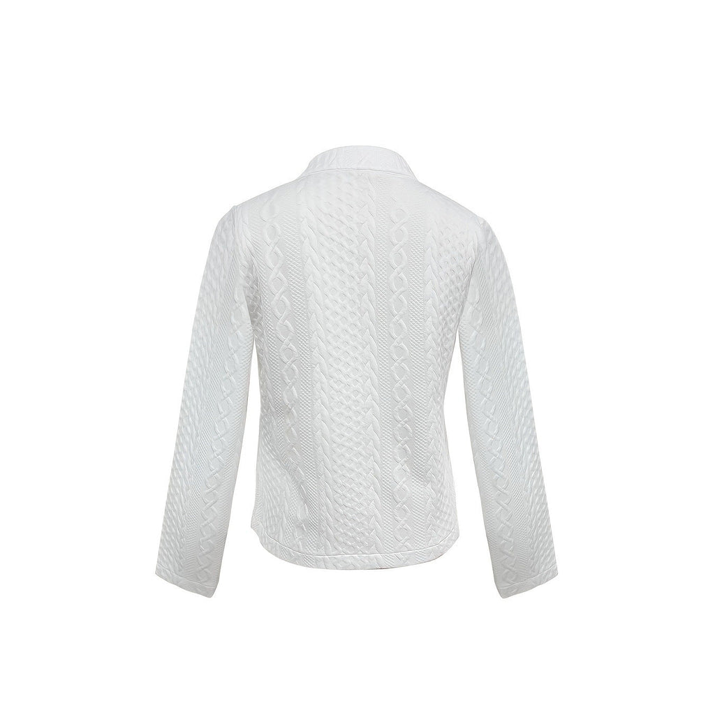 Women's Textured Stand Collar Jacket with Gold Button Details - Image 5