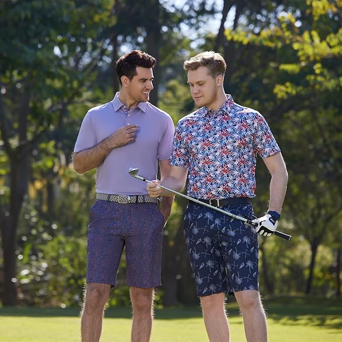 Men's Striped Short Sleeve Golf Polo - Moisture Wicking Dry Fit