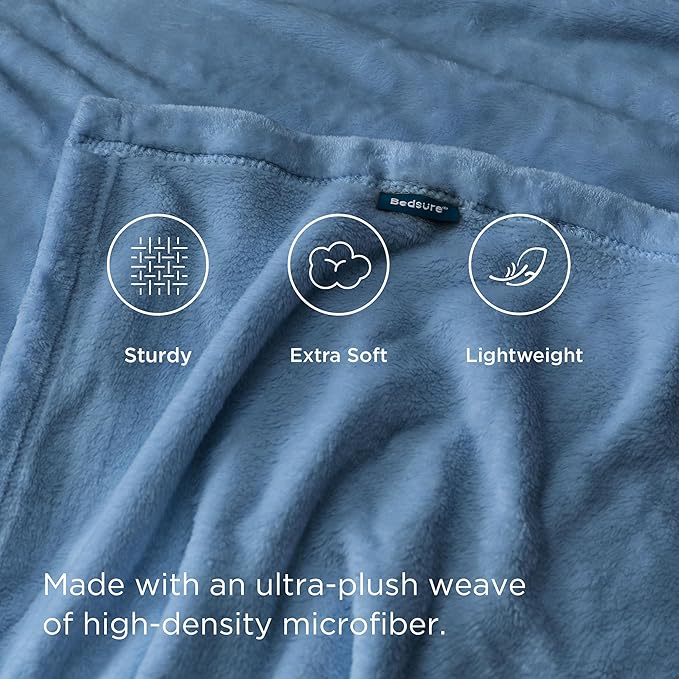 Bedsure Fleece Throw Blanket Washed Blue - 300GSM Blankets for Couch, Sofa, Bed, Soft Lightweight Plush Cozy Throws for Toddlers, 50x60 inches