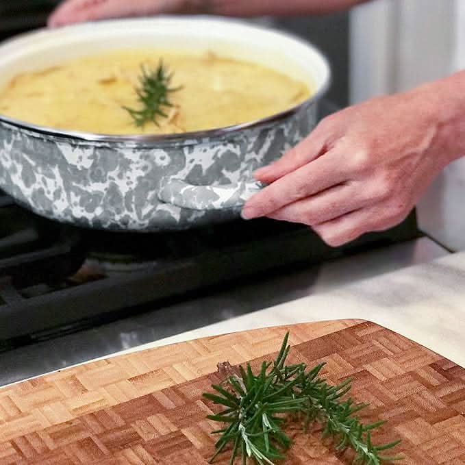 Grey Swirl 3 qt Saute Pan with Lid - Durable Enamelware