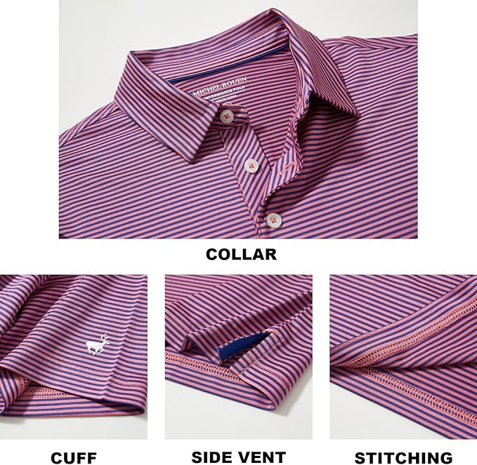 Men's Striped Performance Golf Polo Shirt - Moisture Wicking Dry Fit