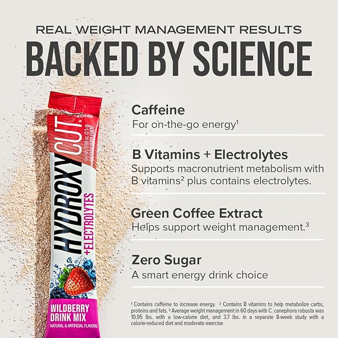 Hydroxycut Drink Mix, Wildberry Blast - 21 Travel-Size Packets, Pack of 2 - Zero Calories, Zero Sugar - Boost Metabolism, Burn Calories, Increase Energy - for Women & Men