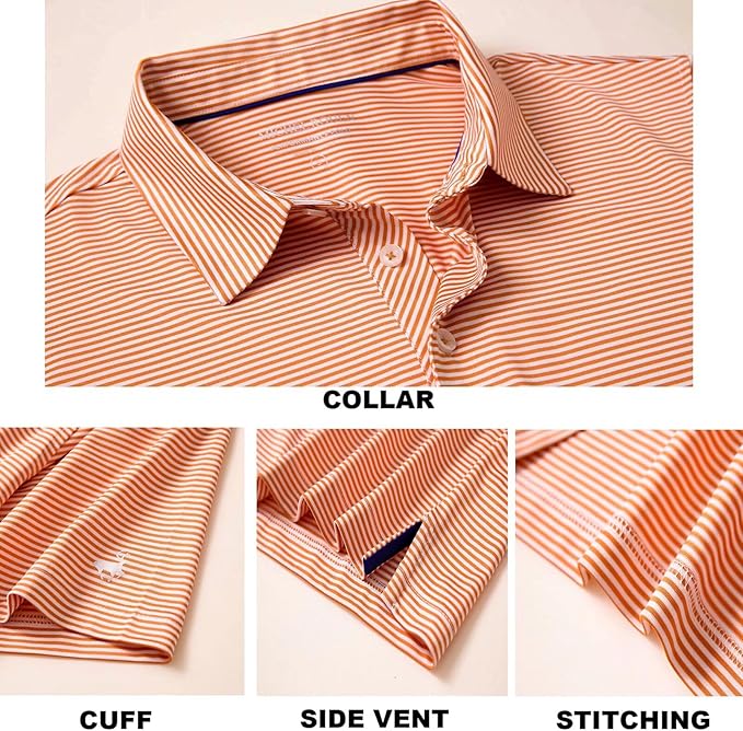 Mens Striped Performance Golf Polo Shirt - Moisture Wicking Dry Fit