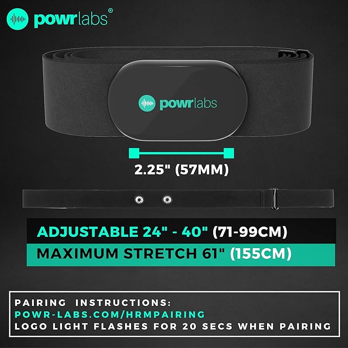 Powr Labs Bluetooth and ANT+ Heart Rate Monitor Chest Strap - Compatible with Polar, Garmin, Peloton, Wahoo