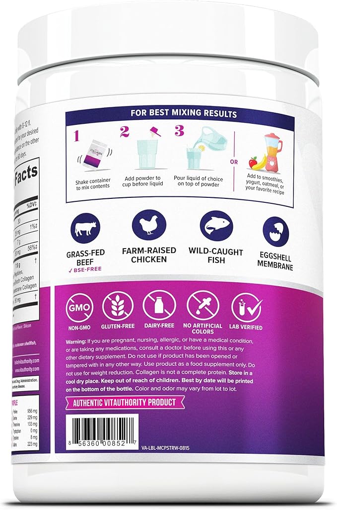 Multi Collagen Peptides Powder for Women - Hydrolyzed Flavored Collagen Powder for Women with Types I II III V & X Vitamin C & Hyaluronic Acid for Hair Skin and Nails (Strawberry) - 30 Servings