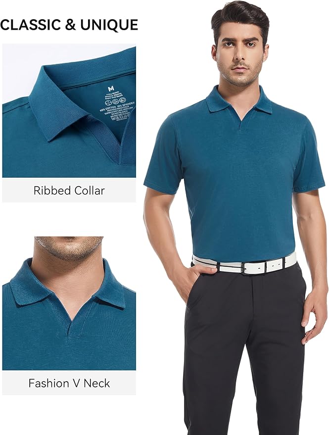 Men's Jacquard Golf Polo Shirt Moisture Wicking Performance Fit
