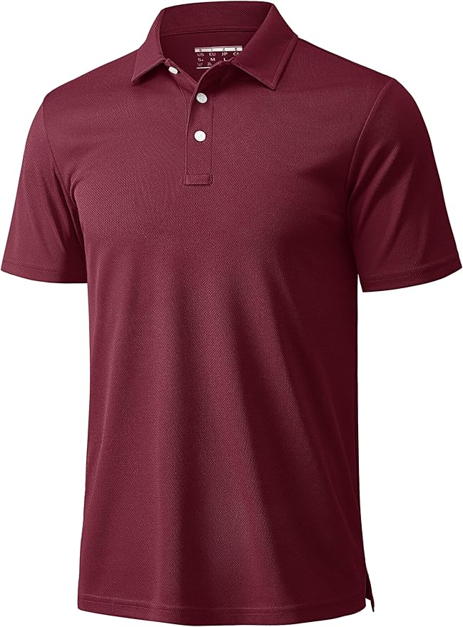 Burgundy men's sporty polo shirt with 3-button placket.