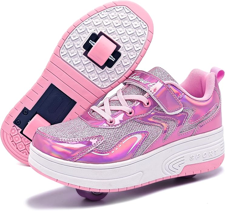 Wooowyet Roller Skate Shoes for Kids Boys Girls Rechargealbe Wheels Sneakers Fashion Roller Wheeled