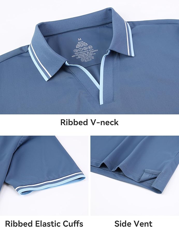 Men's Jacquard Golf Polo Shirt Moisture Wicking Dry Fit Active Tee