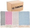 Arkwright Common Ground Bulk Blankets - Pack of 12 - Reversible 100% Cotton All Season Lightweight Couch Bed Throws for Wedding Guests, Travel, and Outdoor Events, 50 x 70 in, Aztec