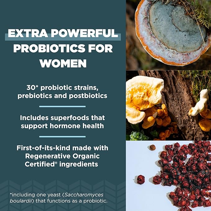 Ancient Nutrition Regenerative Organic Certified Probiotics for Women, Probiotics Women’s Extra Strength, Healthy Digestion and Immune System Function Support, 25 Billion CFUs* Per Serving, 60 Count