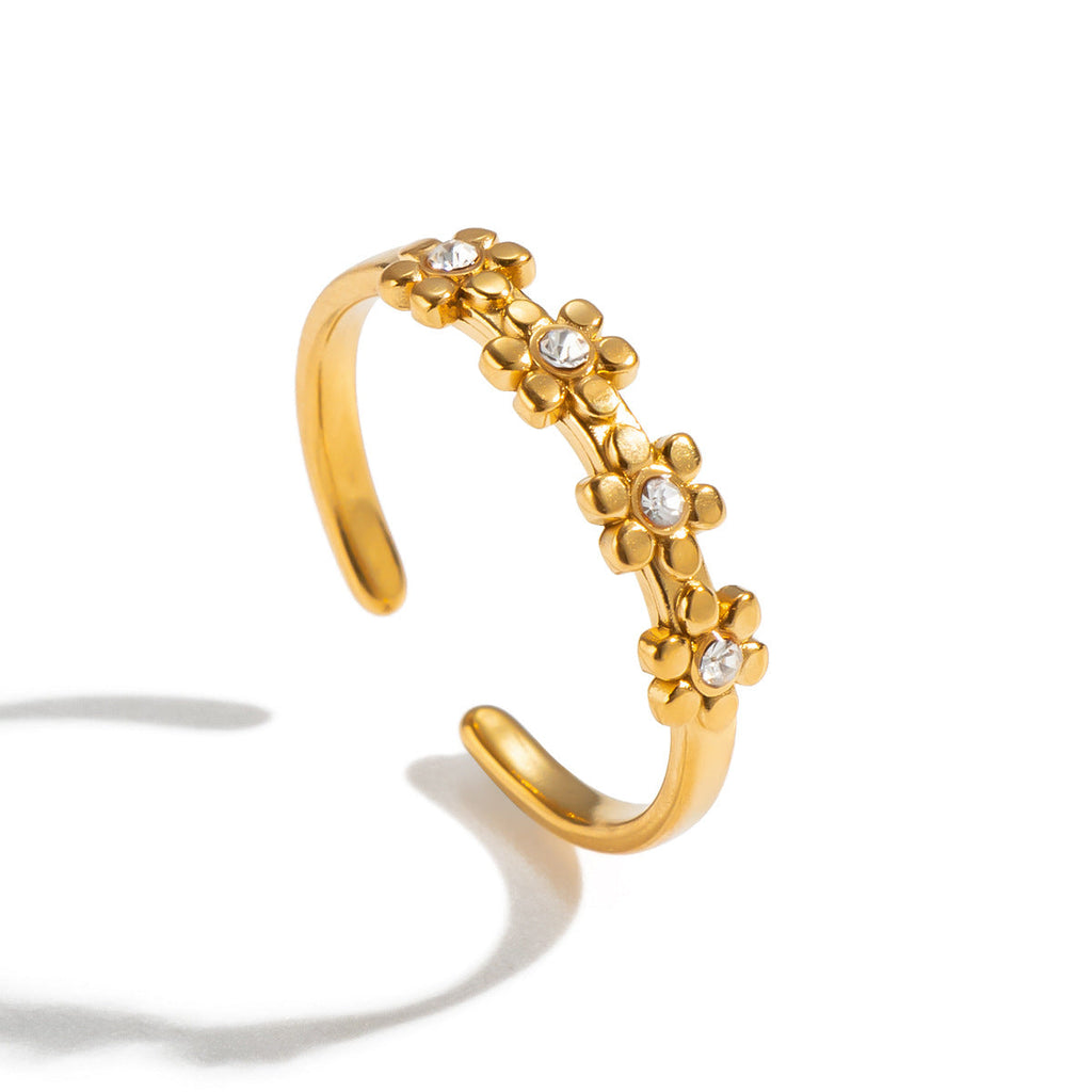 Floral Rhinestone Titanium Steel Ring For Women