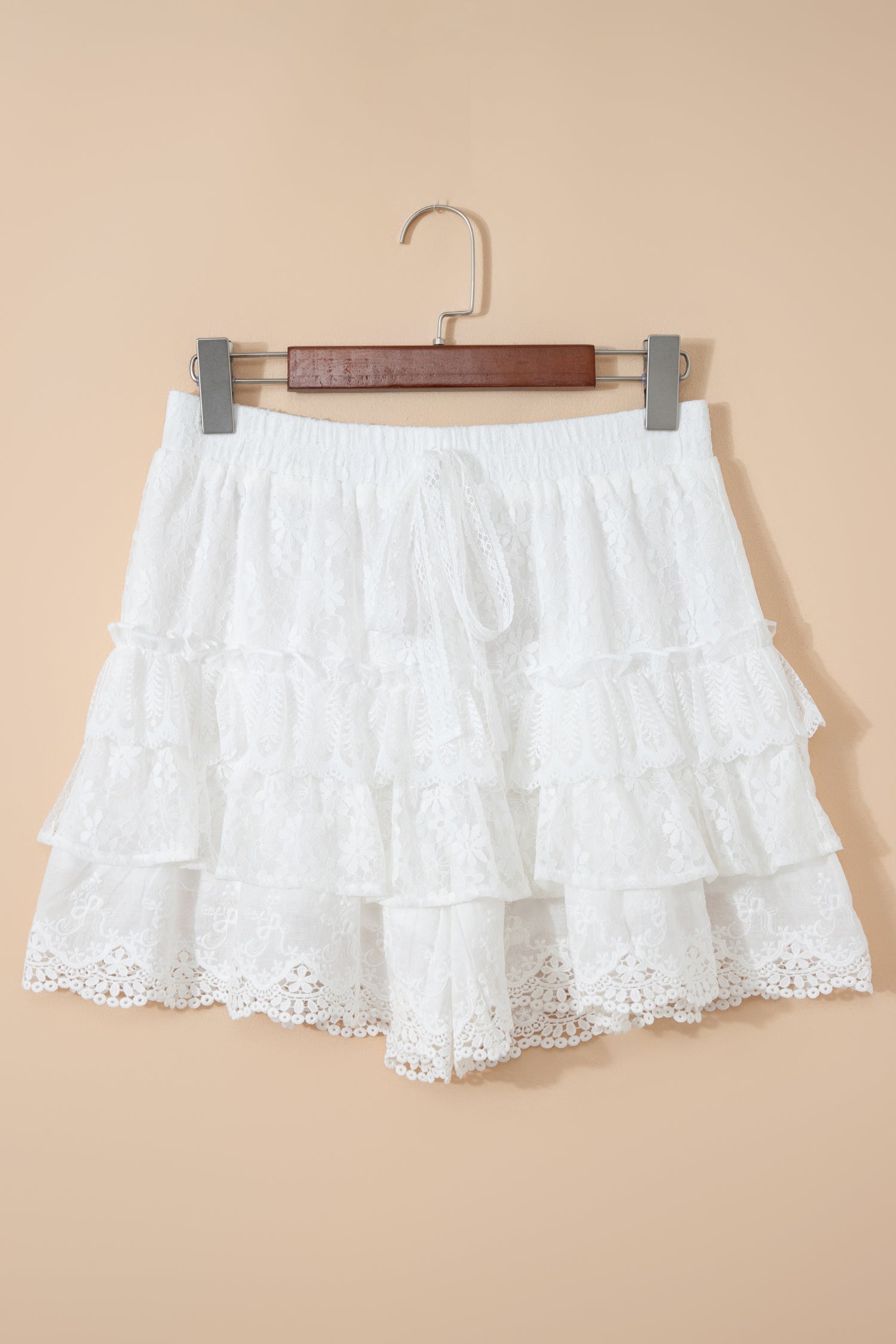 Lace Ruffle Tiered Drawstring Waist Shorts