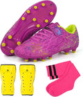 brooman Kids Firm Ground Soccer Cleats Girls Football Cleats with Shin Guards and Soccer Socks