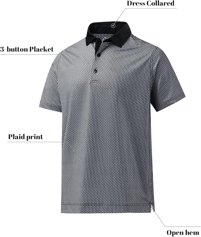 Men's Quick Dry Performance Polo Shirt - Athletic Print Golf Top
