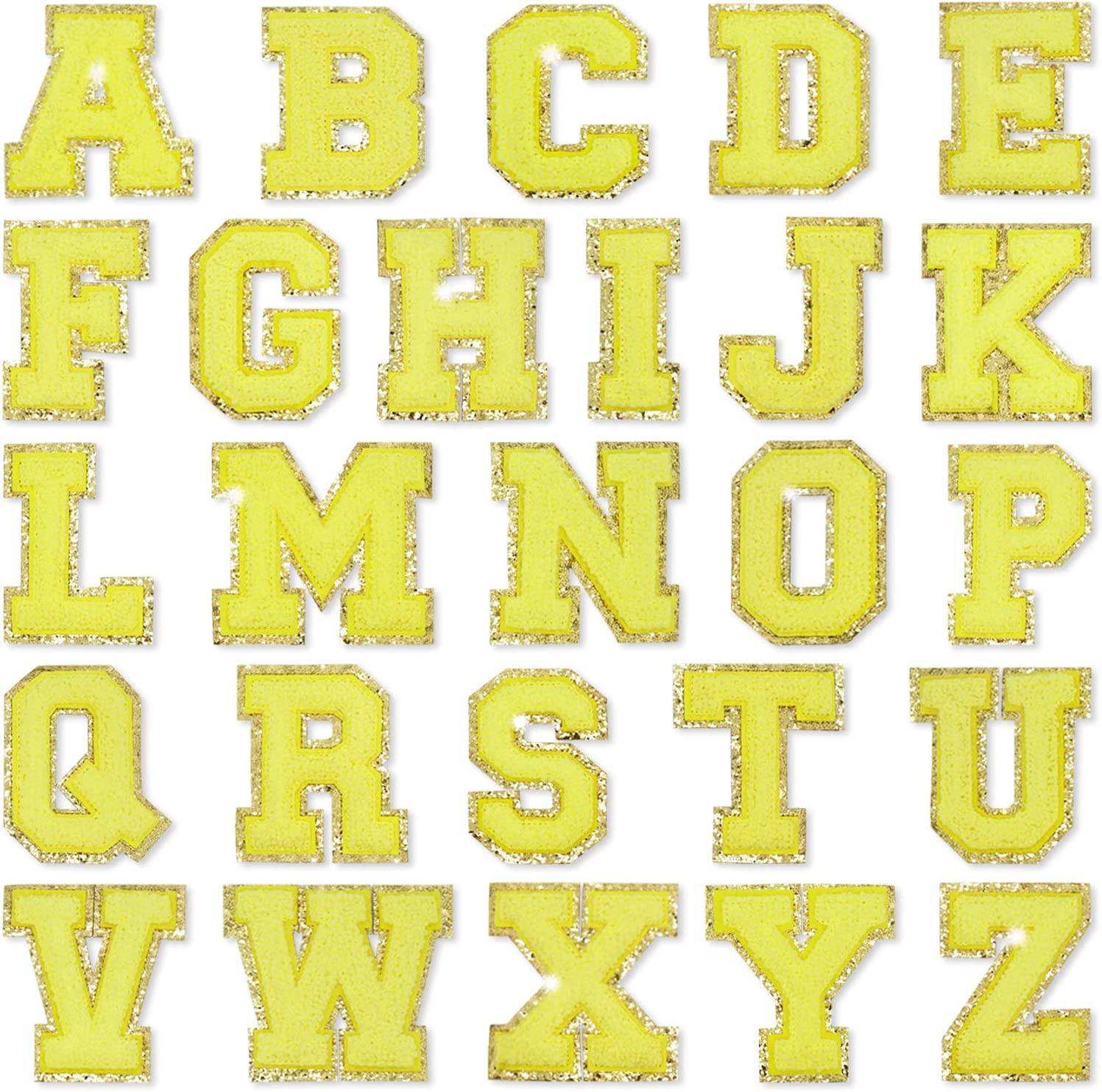 Yellow Chenille Letter Patches Self Adhesive Gold Trim 2.2 Inch