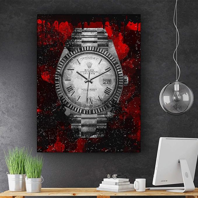Luxury Watch Canvas Print Office Wall Decor Modern Art Pop Culture Decoration Inspiration Clock Timer Prints Framed Arts Walls Furniture (8 x 8 in)