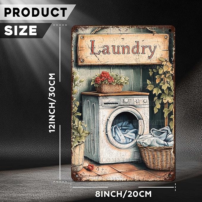 Vintage Laundry Room Tin Sign Retro Metal Poster Funny Laundry Wall Art Cafe Toilet Farm Room Garden Plaque Outdoor Farmhouse Decor Bathroom Restroom 12 * 8inch