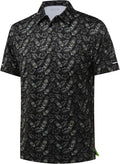 Close up of men's striped moisture-wicking golf polo with reflective sleeve cuff detail