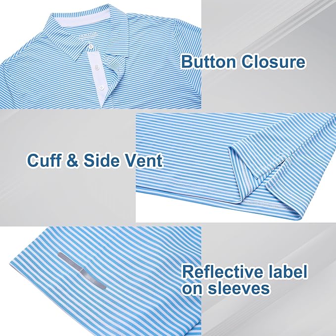 Men's Striped Performance Polo Shirt - Breathable Dry Fit Golf Top
