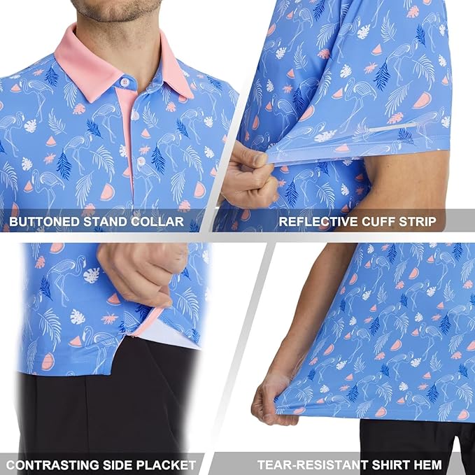 Men’s Striped Golf Polo Shirt - Moisture Wicking Performance Tee