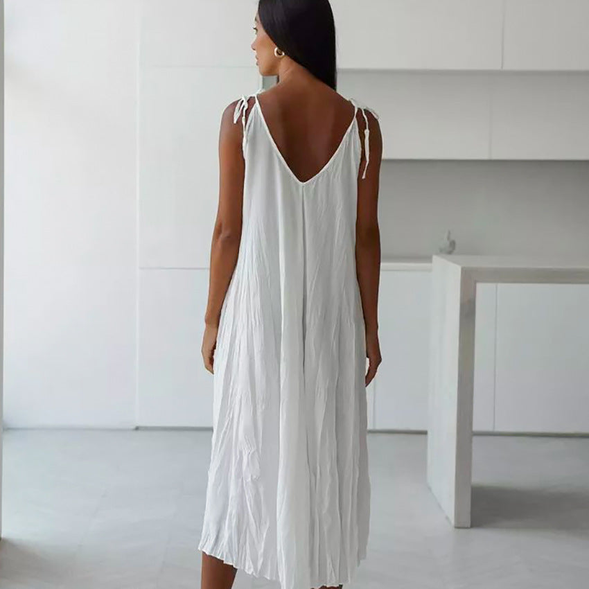 Minimalist White Woven Sling Dress