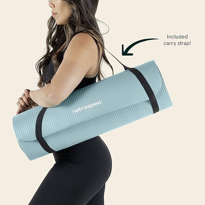Retrospec Solana Yoga Mat 1/2" Thick w/Nylon Strap for Men & Women - Non Slip Exercise Mat for Yoga, Pilates, Stretching, Floor & Fitness Workouts