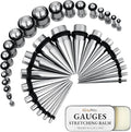 BodyJ4You 37PC Ear Stretching Kit - Beginner Gauges 14G-00G Starter Set - Aftercare Balm Wax - Steel Tapers Single Flare Plugs Screw Fit Tunnels - Women Eyelet Mens Earrings Expander Piercing Jewelry