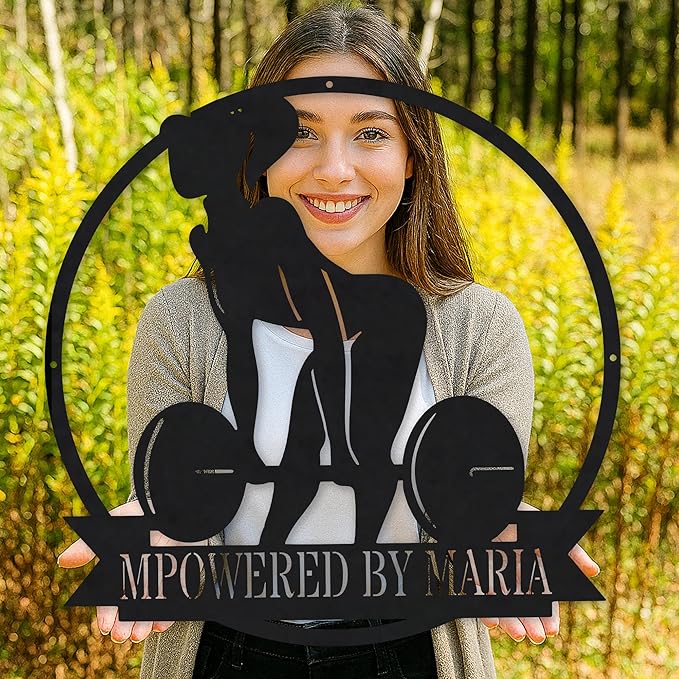 Personalized Custom Name Gym Metal Sign for Home Workout Room, Fitness Garage Center Motivational Decor, Powerlifting Wall Art Gift for Women, Men, Dad, Papa, Grandpa, Mother, Sister, Girls