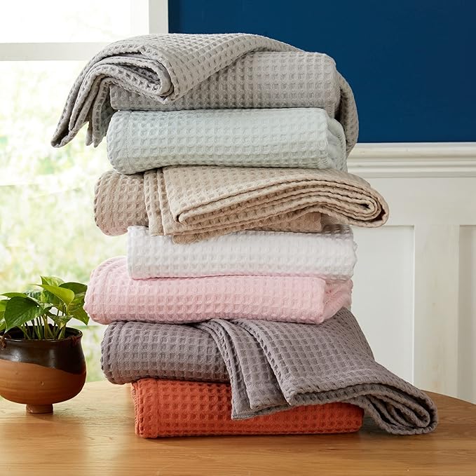 100% Cotton Waffle Weave Bed Blanket | Soft, Breathable, and Lightweight Blanket for All-Season | Perfect for Layering | Brielle Collection (King, Navy)