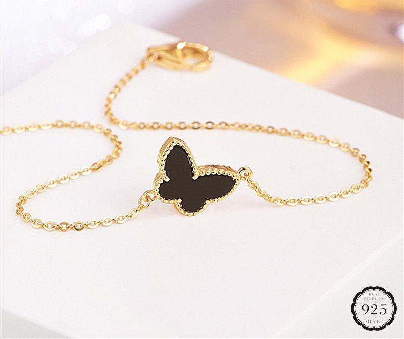 Gold butterfly shaped bracelet made of 925 silver for women
