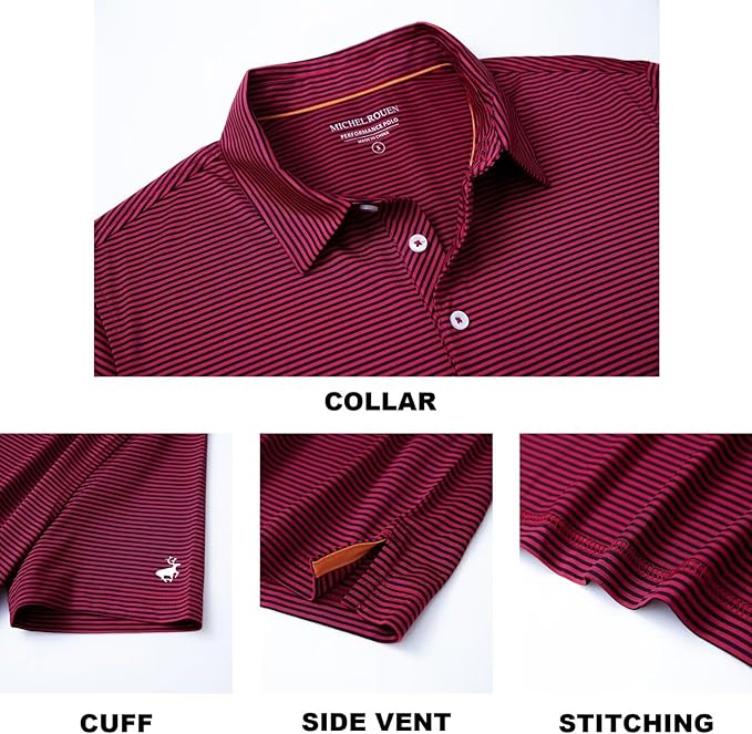 Men's Striped Performance Golf Polo Shirt Moisture Wicking Sport