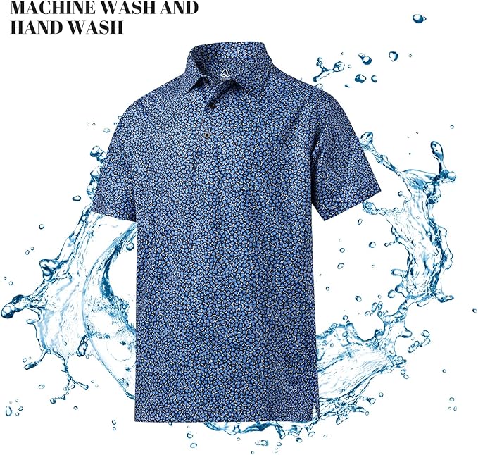Mens Floral Golf Polo Shirt Short Sleeve Dry Fit Athletic Top