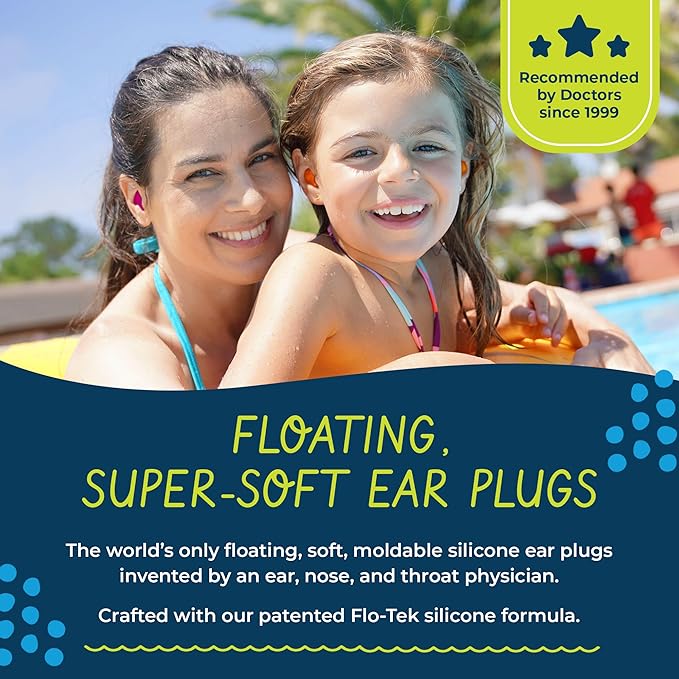 Earvolution Floating Putty Buddies Ear Plugs for Swimming - Invented by an Ear Physician - Moldable, Premium, Silicone - Floats on Water - Waterproof - Made in The USA - 3 Pack - Blue/Red/Green